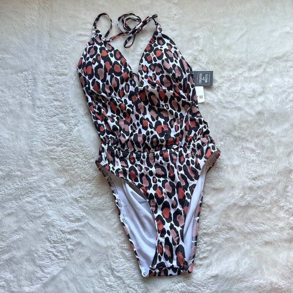 Bar III Run Wild Leopard Print One Piece Swimsuit Natural 9MBCE07M Womens Small